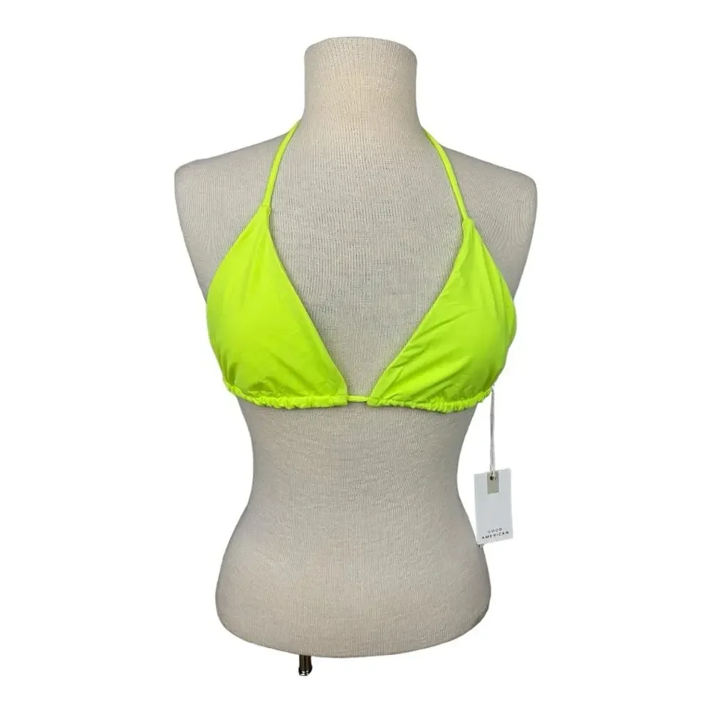 Good American Tiny Ties Triangle Bikini Top in Matte Electric Lime Size 3 (Lrg)